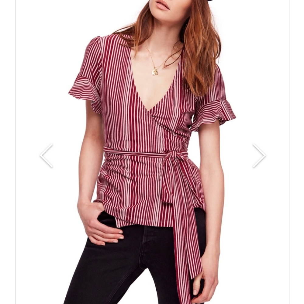Free people red stripe wrapped women top Size  S